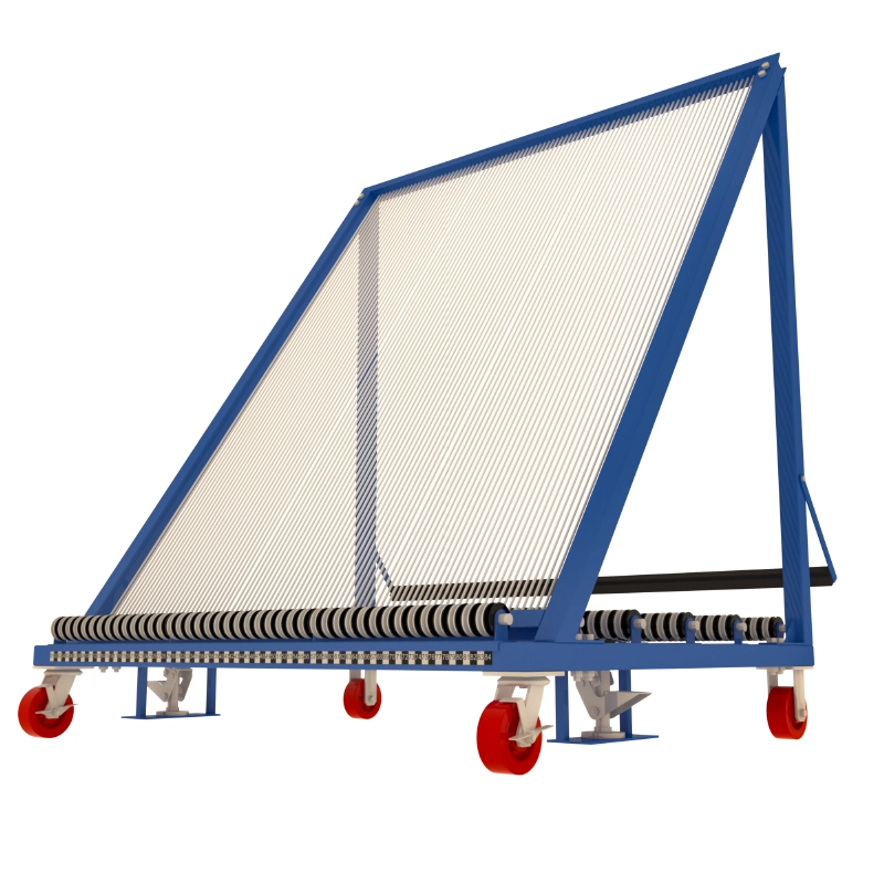 Harp Rack foot pedal lifting lock mechanism for secure transport on shop floor