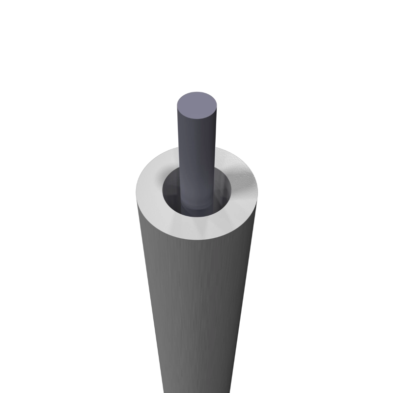 Harp Rack divider cross section: solid steel core with soft PVC sleeve for scratch protection