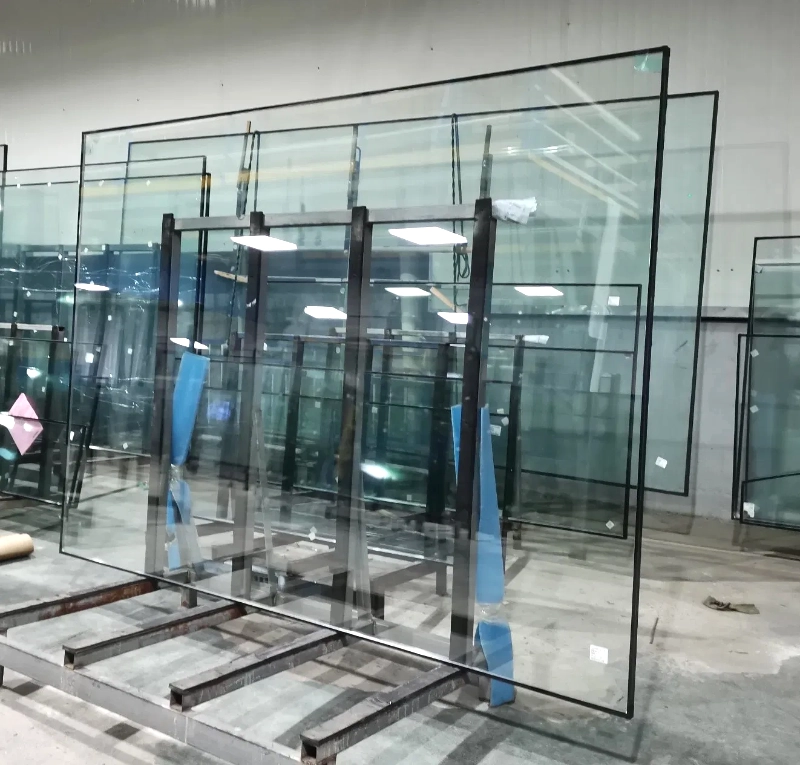 Jumbo Rack Storage glass racking system loaded with jumbo architectural glass sheets